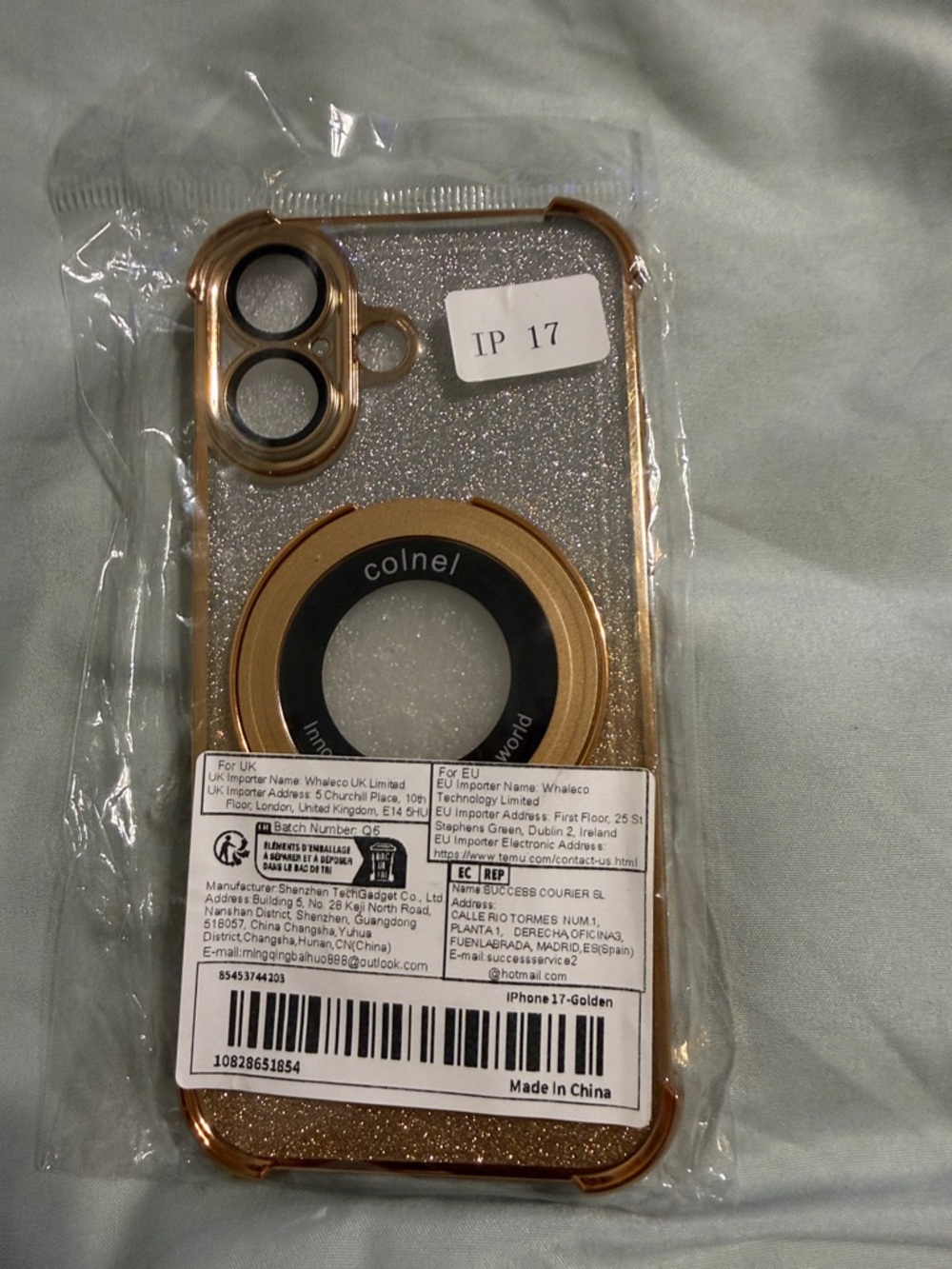 Gold Glitter Ring Grip Case for iPhone 17